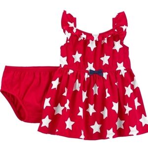 Newborn Girls Red Star Print Baby Dress with Bloomers.  NWT